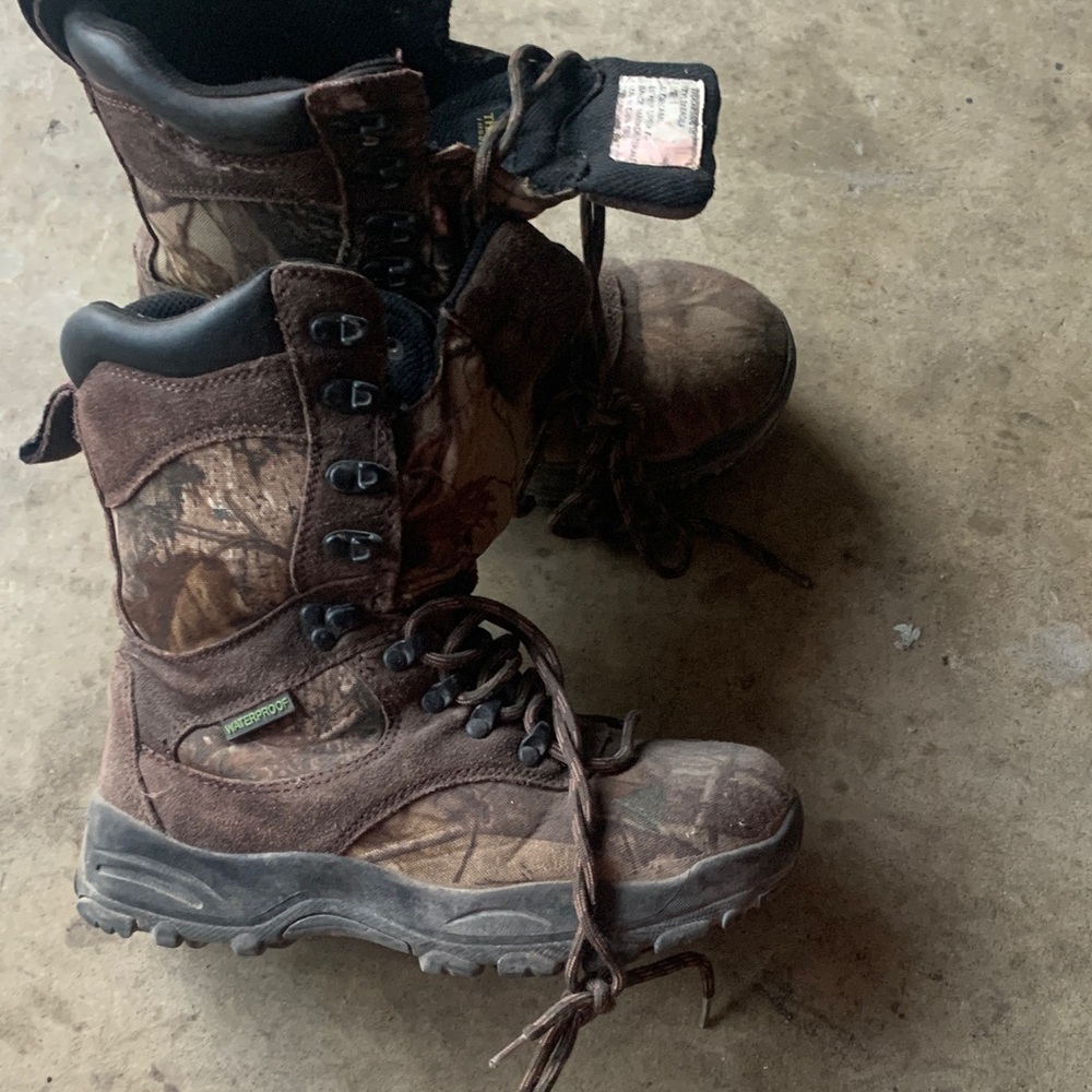 Kids Big boys Brown Camo Waterproof Hiking Boots